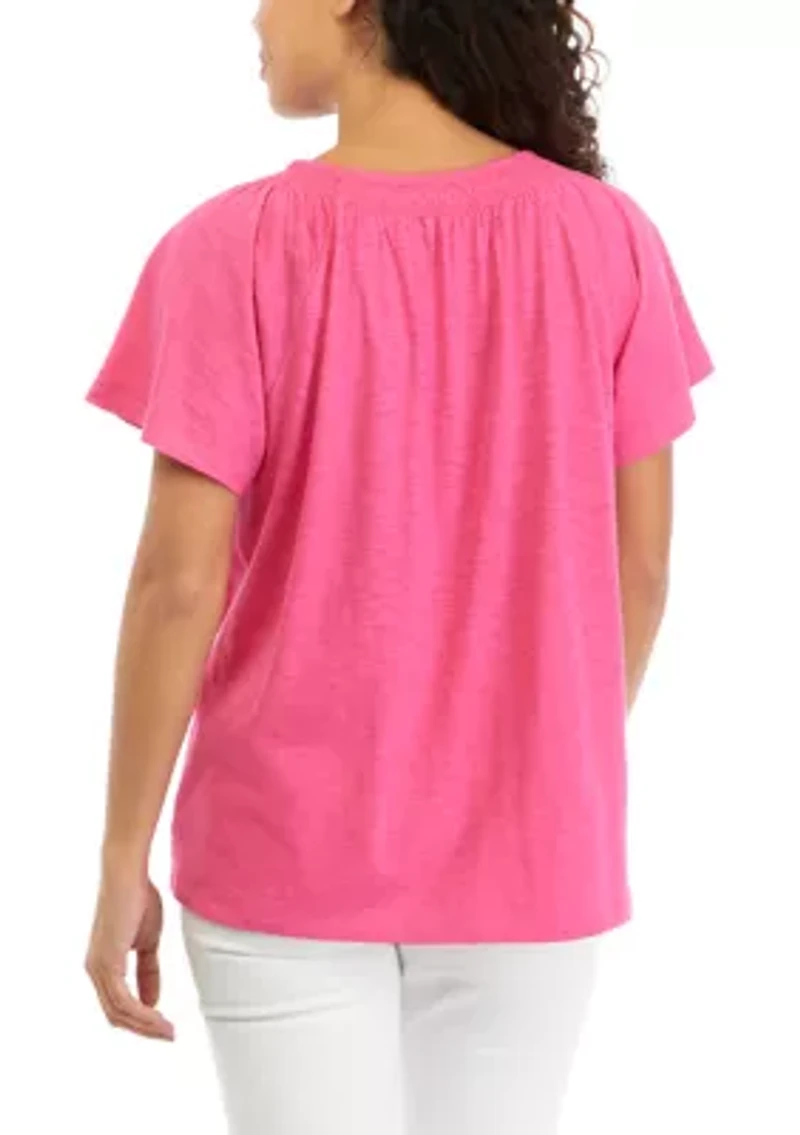 Petite Solid Smocked Top