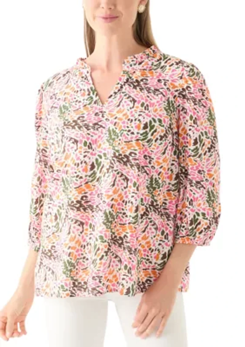 Petite Textured Woven Peasant Blouse