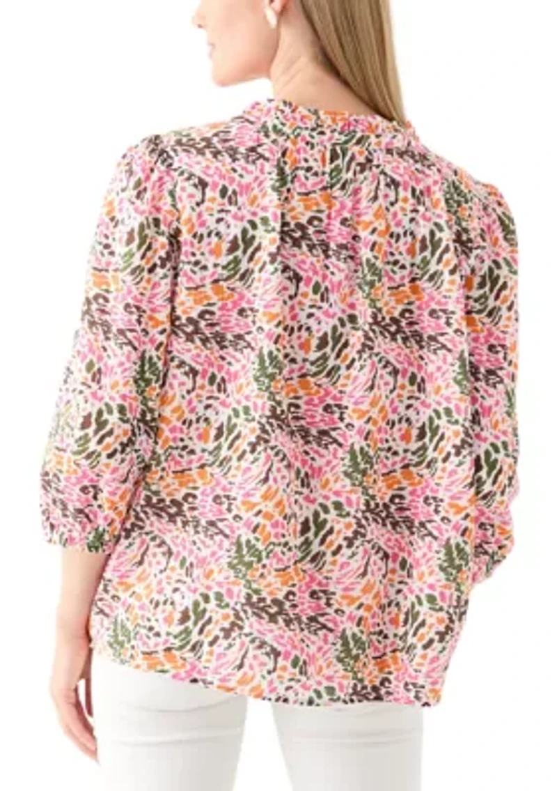 Petite Textured Woven Peasant Blouse