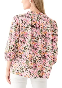 Petite Textured Woven Peasant Blouse