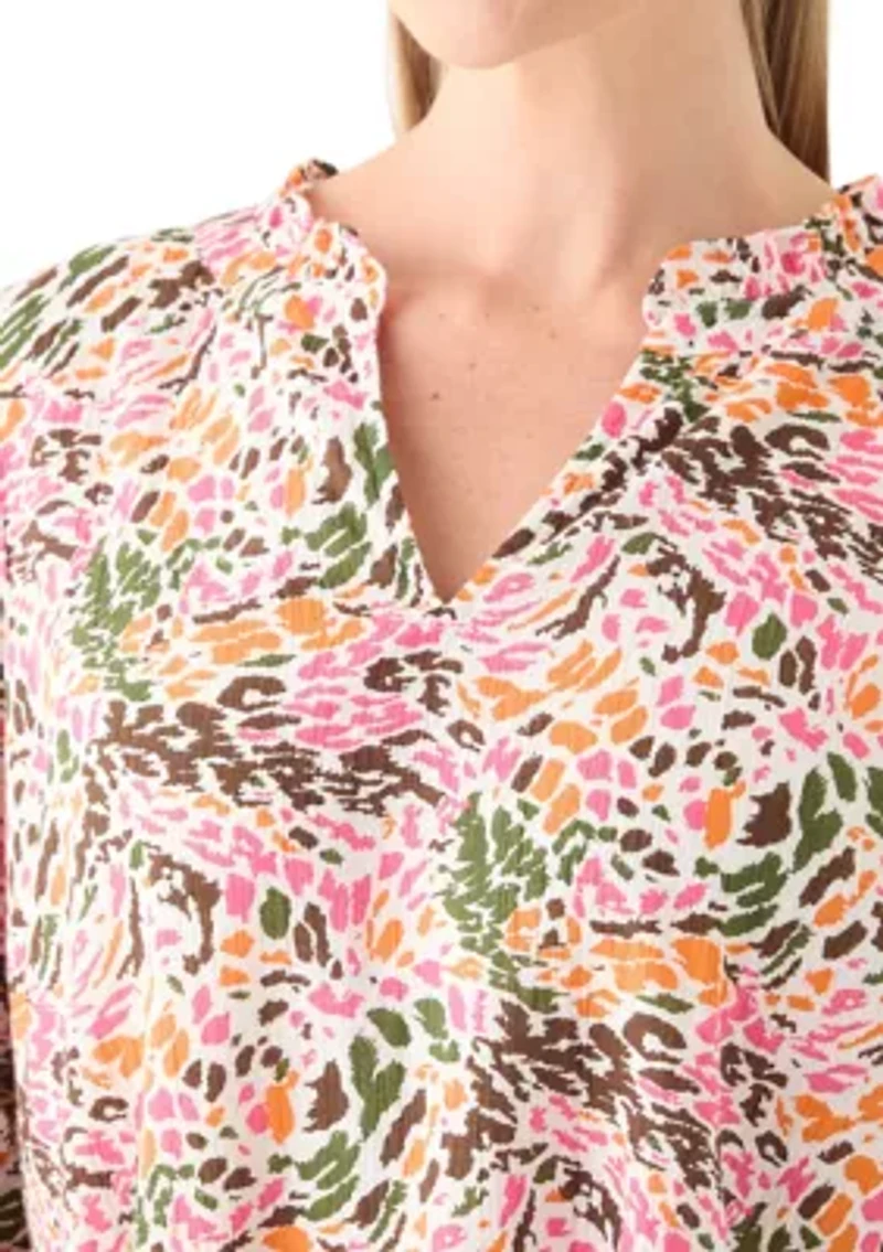Petite Textured Woven Peasant Blouse