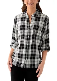 Petite Long Sleeve Flannel Shirt