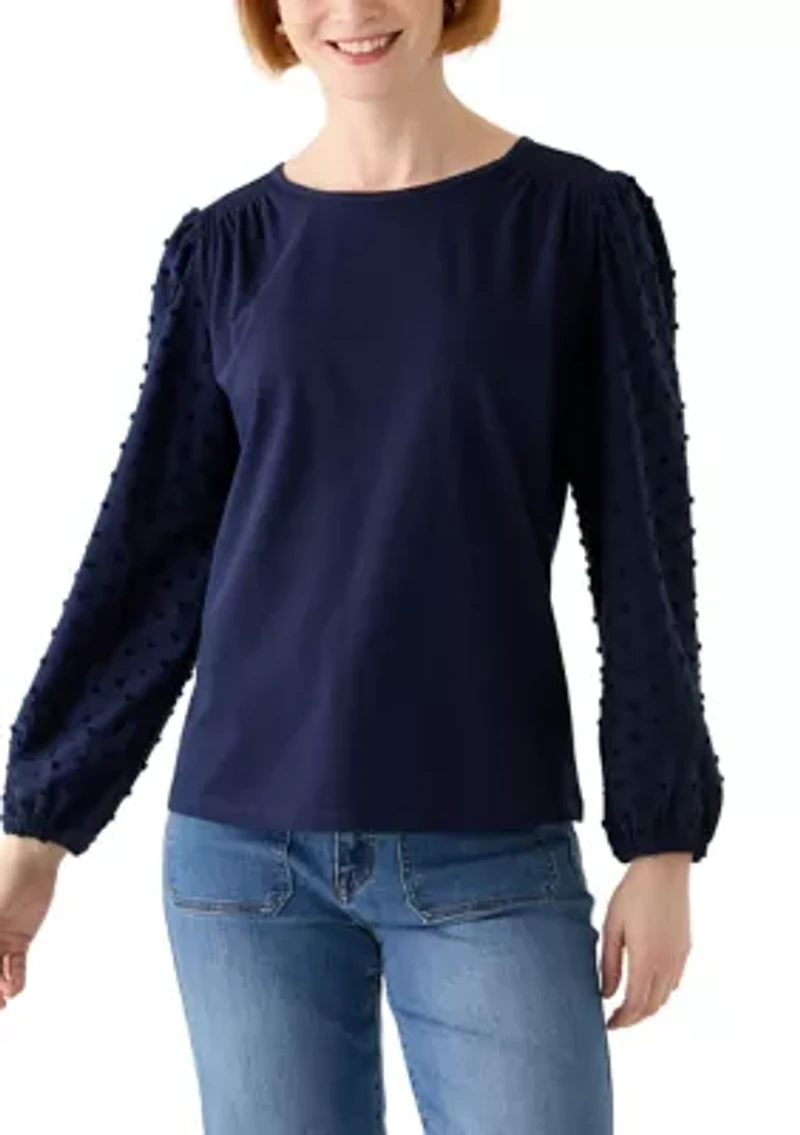 Petite Puff Sleeve Textured Knit Top
