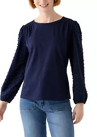 Petite Puff Sleeve Textured Knit Top