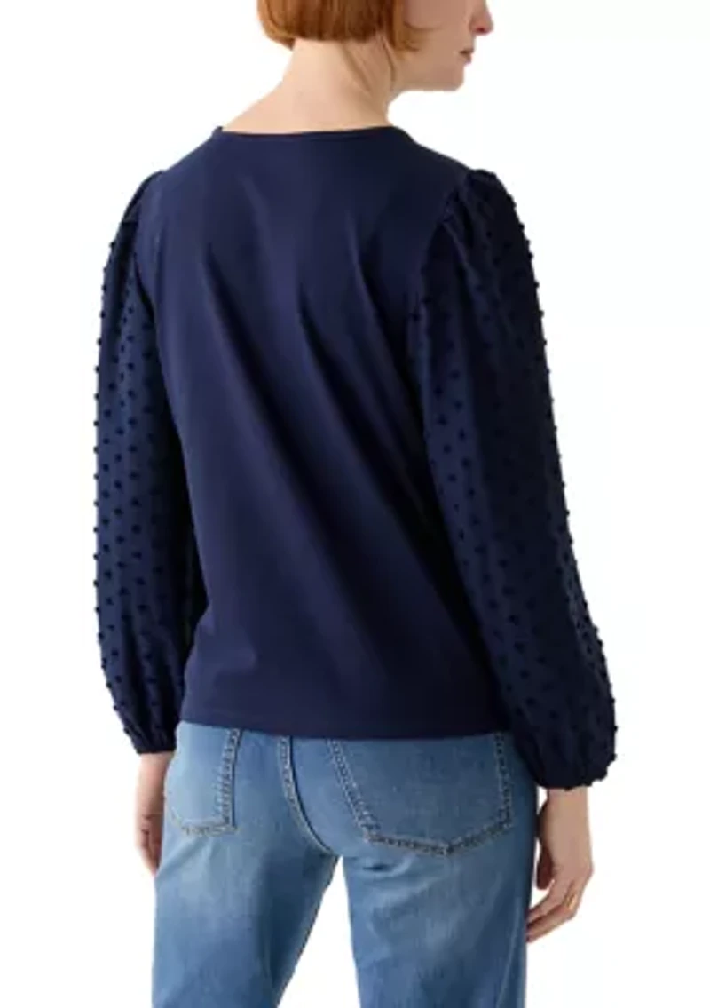 Petite Puff Sleeve Textured Knit Top