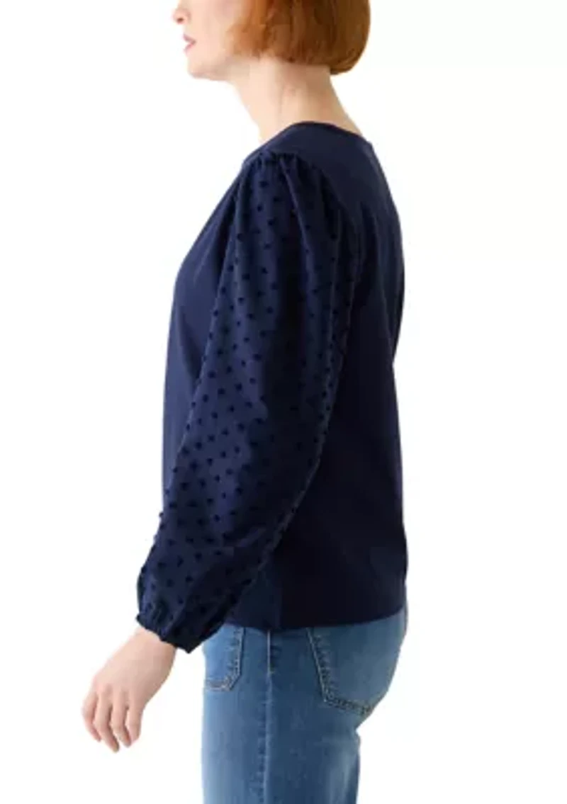 Petite Puff Sleeve Textured Knit Top