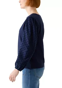 Petite Puff Sleeve Textured Knit Top