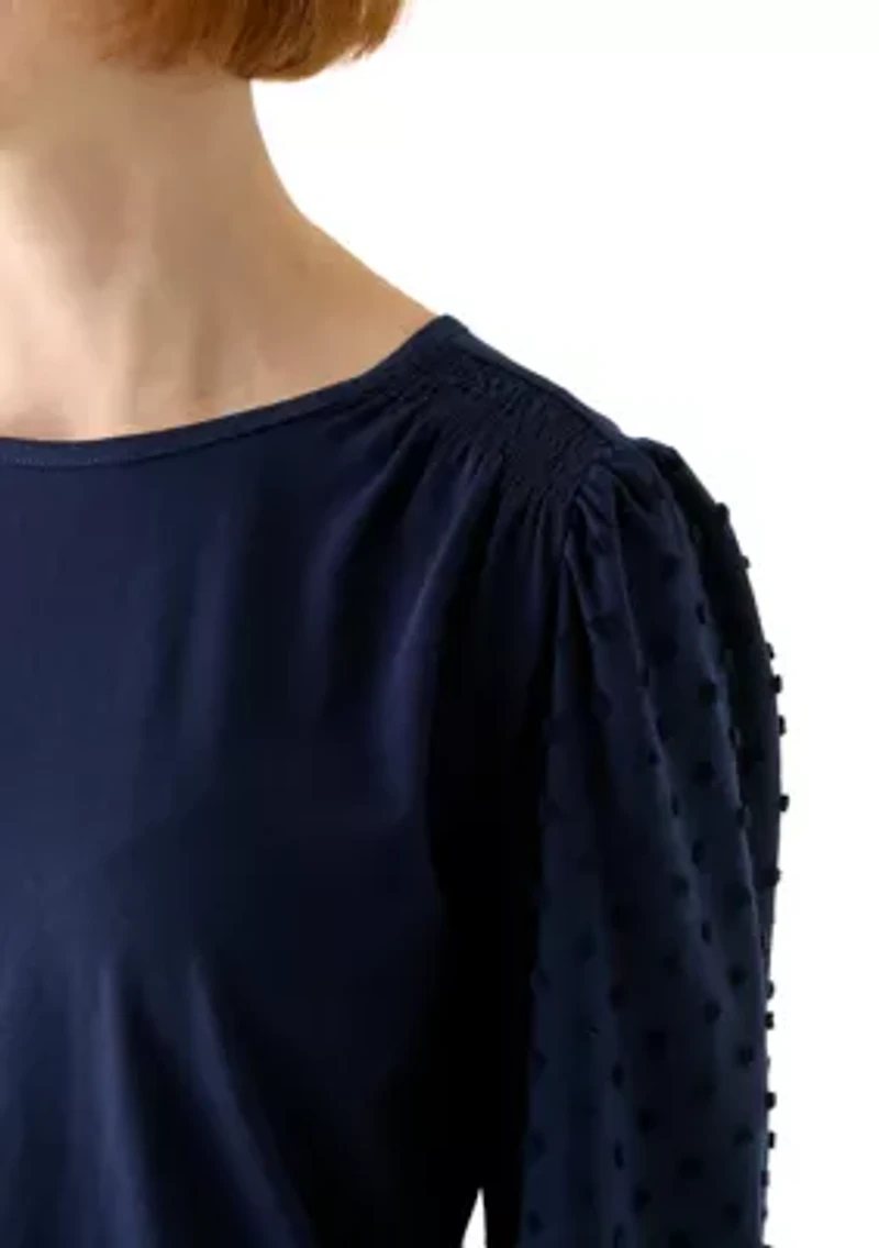 Petite Puff Sleeve Textured Knit Top