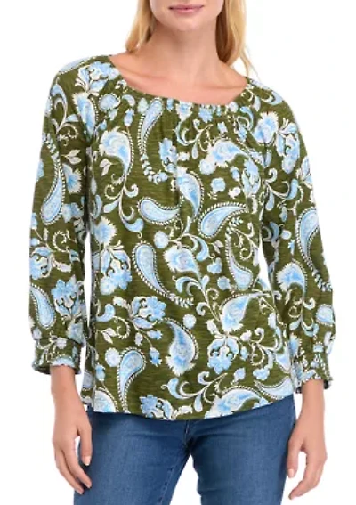 Women's 3/4 Sleeve Square Neck Printed Top