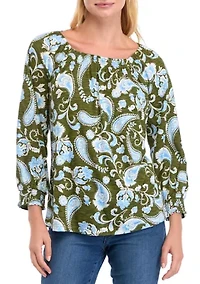 Women's 3/4 Sleeve Square Neck Printed Top