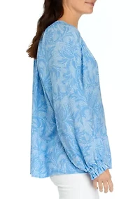 Women's Printed Smocked Shoulder Peasant Top
