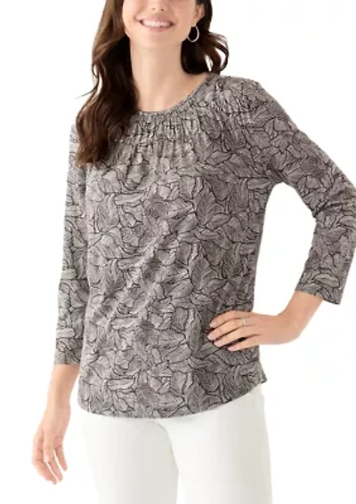 Women's 3/4 Puff Sleeve Smocked T-Shirt