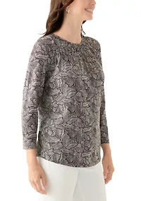 Women's 3/4 Puff Sleeve Smocked T-Shirt