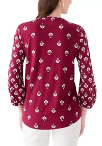 Women's 3/4 Sleeve Printed Top with Trim