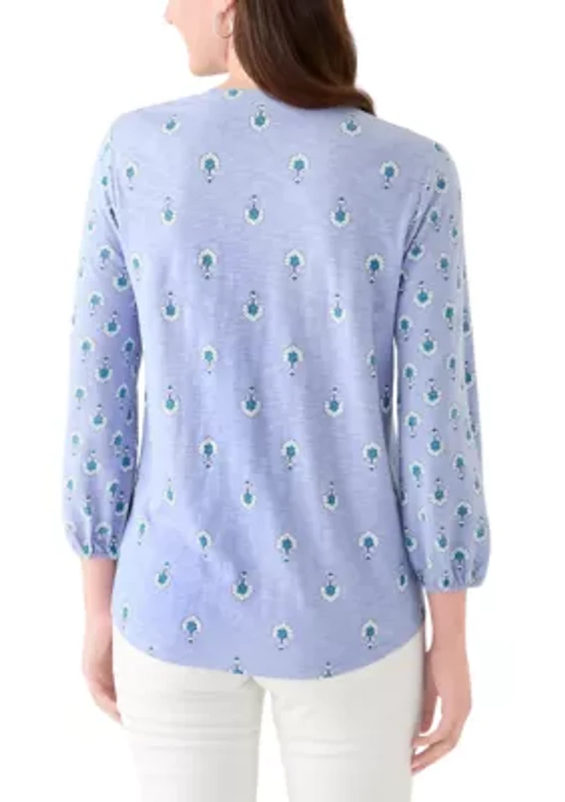 Women's 3/4 Sleeve Printed Top with Trim