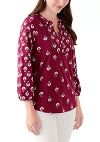 Women's 3/4 Sleeve Printed Top with Trim