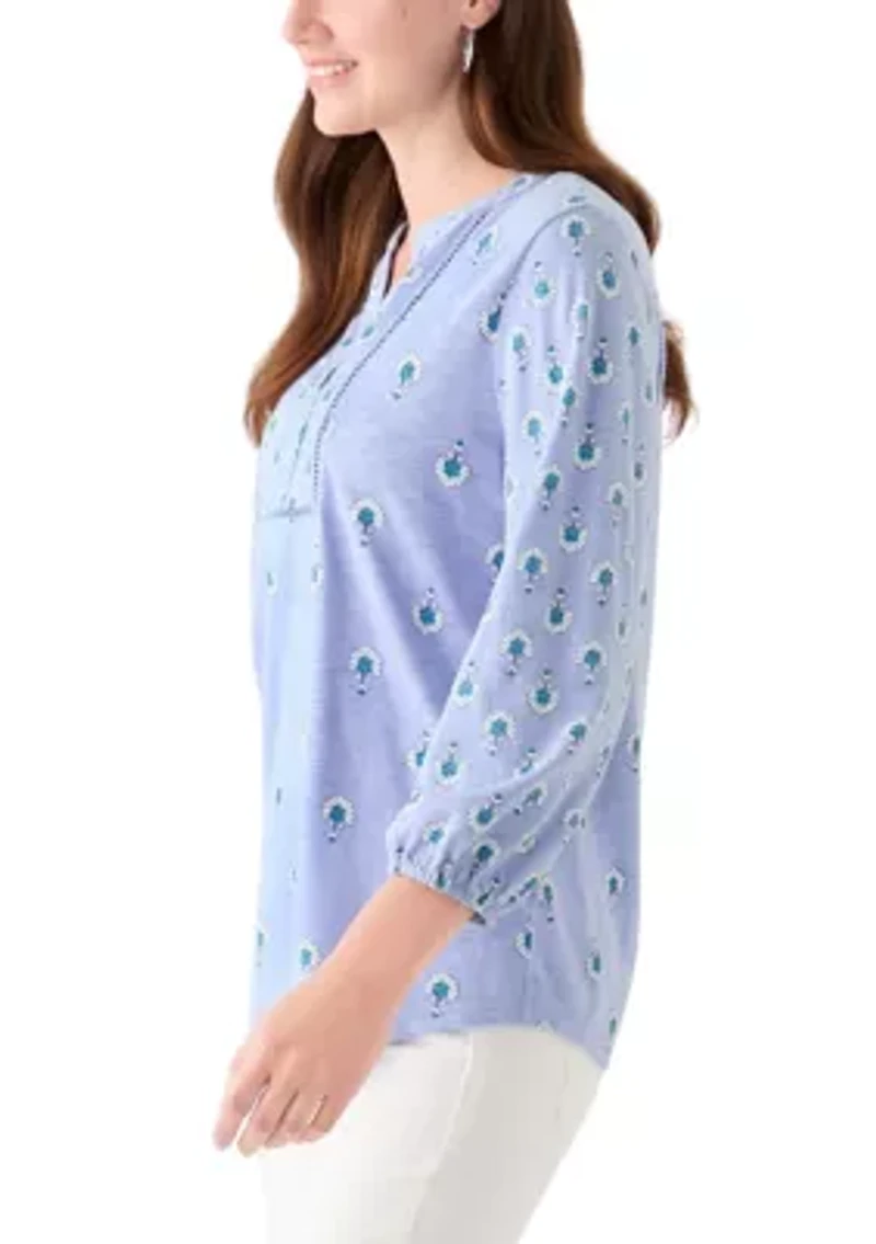 Women's 3/4 Sleeve Printed Top with Trim