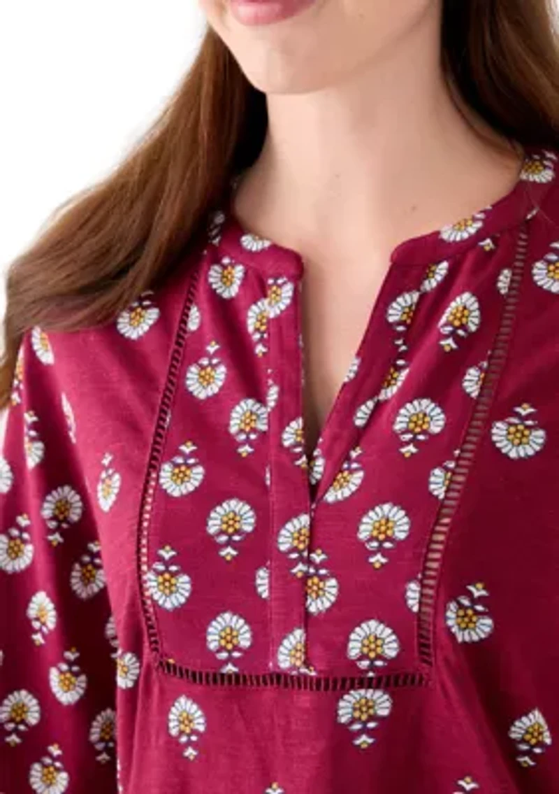 Women's 3/4 Sleeve Printed Top with Trim