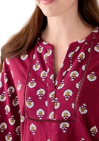 Women's 3/4 Sleeve Printed Top with Trim