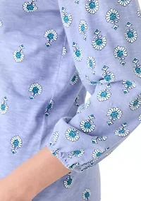Women's 3/4 Sleeve Printed Top with Trim