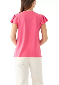 Women's Short Flutter Sleeve Embroidered Top