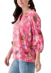 Women's 3/4 Sleeve Texture Woven Peasant Top