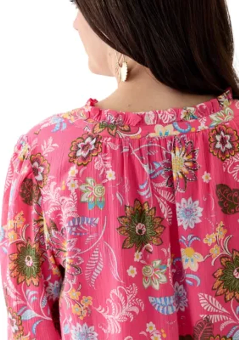 Women's 3/4 Sleeve Texture Woven Peasant Top