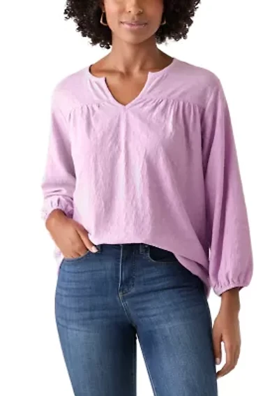 Women's Texture Knit Peasant Top
