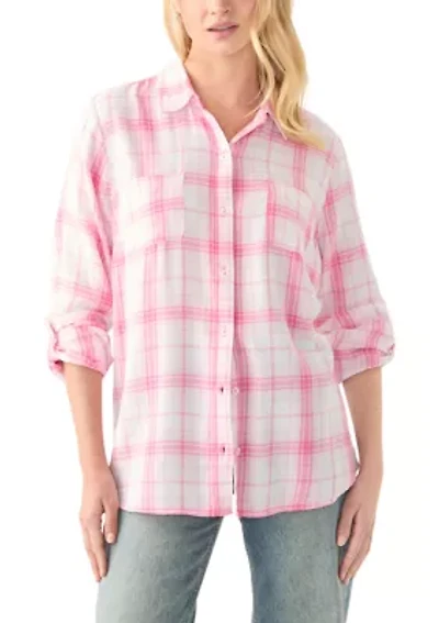 Women's Long Sleeve Roll Tab Yarn Dyed Flannel Shirt