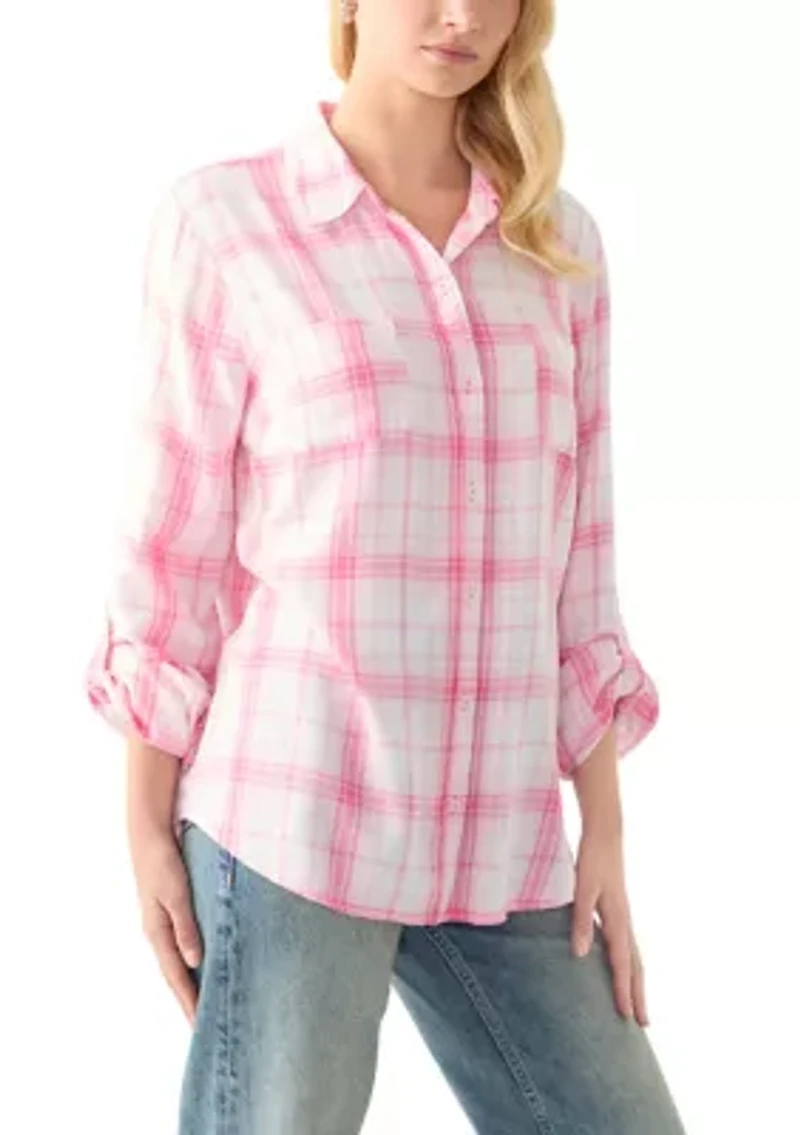 Women's Long Sleeve Roll Tab Yarn Dyed Flannel Shirt