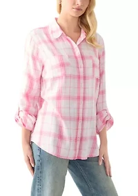 Women's Long Sleeve Roll Tab Yarn Dyed Flannel Shirt