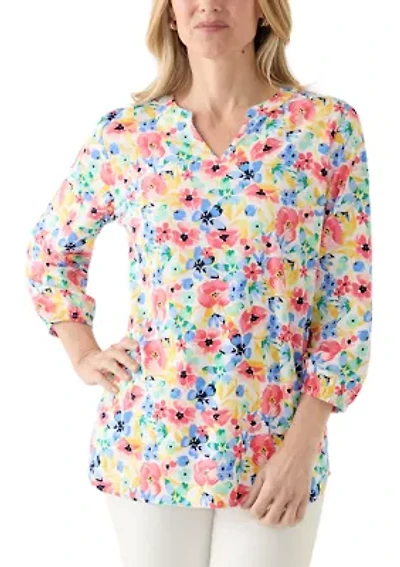 Women's 3/4 Sleeve Split Neck Tunic