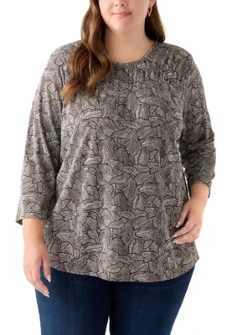 Plus Elbow Puff Sleeve Smock T-Shirt
