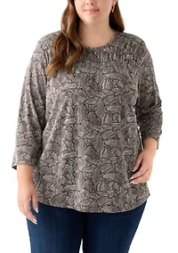 Plus Elbow Puff Sleeve Smock T-Shirt