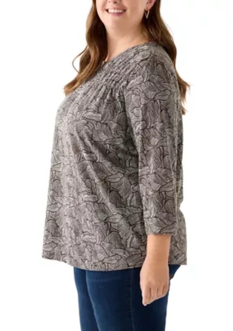 Plus Elbow Puff Sleeve Smock T-Shirt