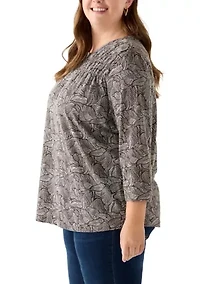 Plus Elbow Puff Sleeve Smock T-Shirt