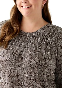 Plus Elbow Puff Sleeve Smock T-Shirt