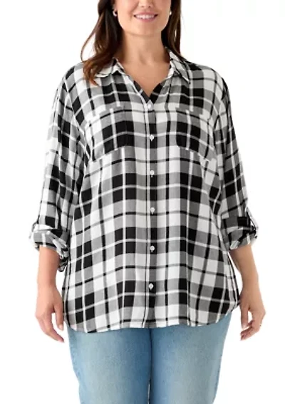 Women's Long Sleeve Flannel Work Shirt with Lurex