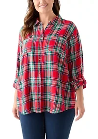 Women's Long Sleeve Flannel Work Shirt with Lurex