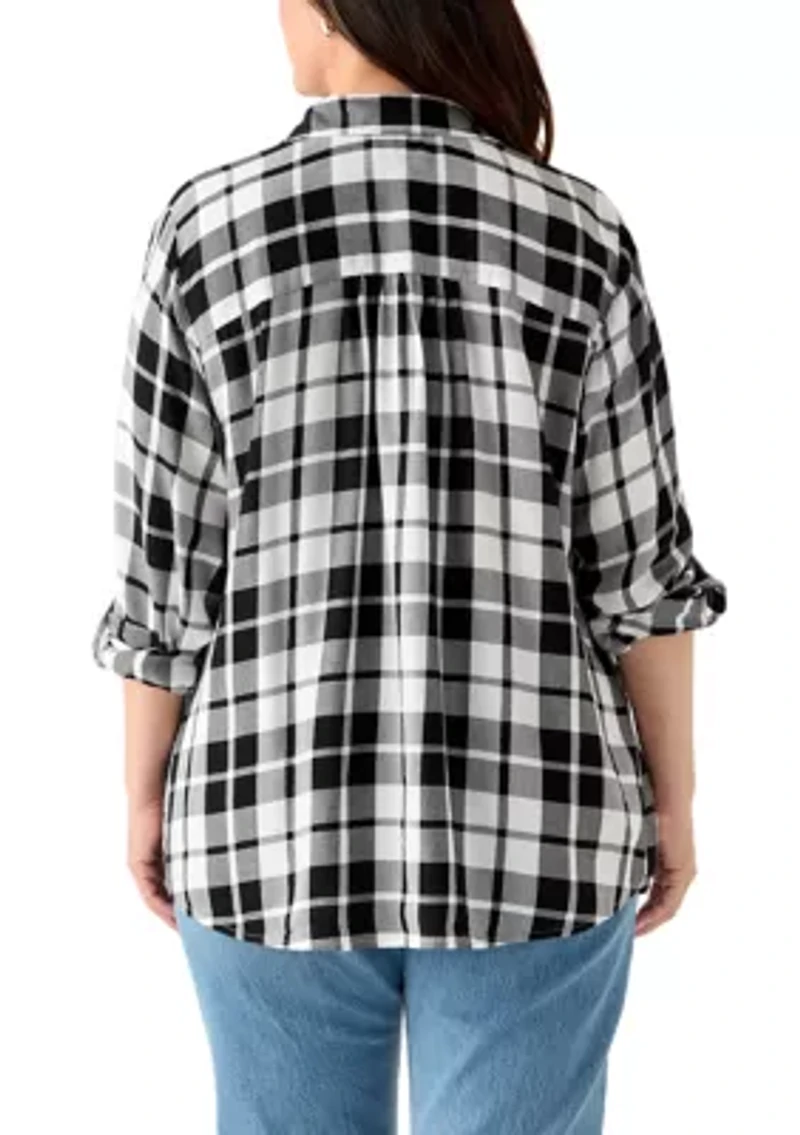 Women's Long Sleeve Flannel Work Shirt with Lurex