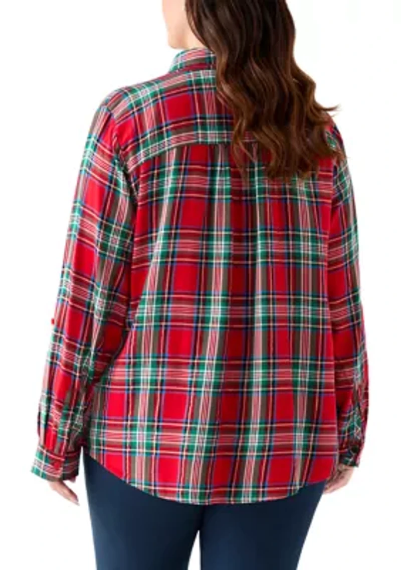 Women's Long Sleeve Flannel Work Shirt with Lurex