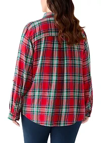 Women's Long Sleeve Flannel Work Shirt with Lurex