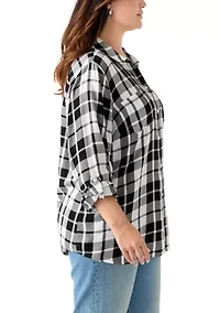 Women's Long Sleeve Flannel Work Shirt with Lurex