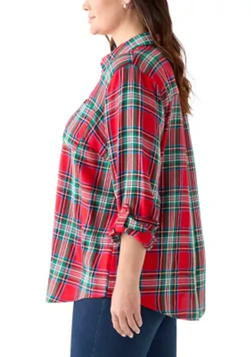 Women's Long Sleeve Flannel Work Shirt with Lurex