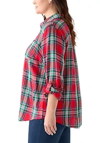 Women's Long Sleeve Flannel Work Shirt with Lurex
