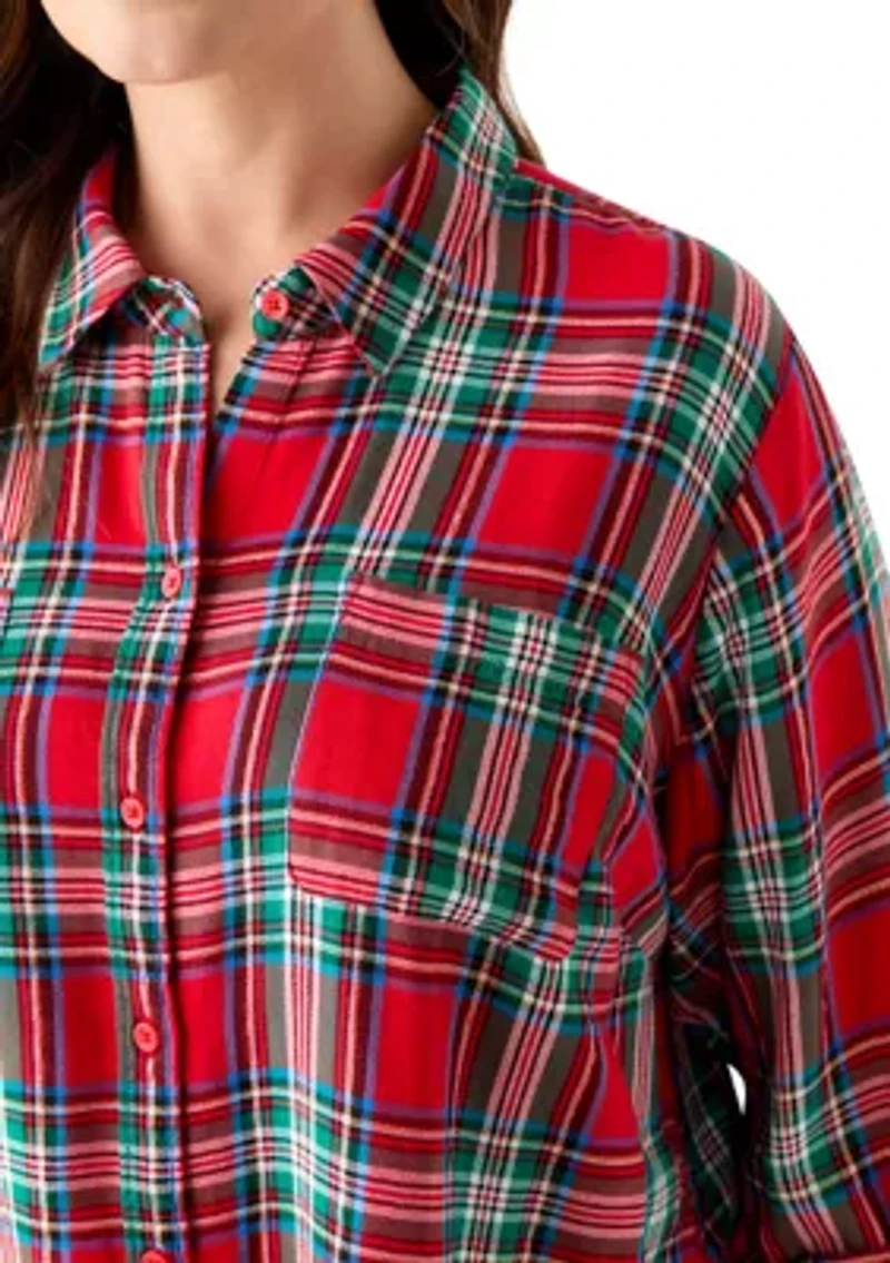 Women's Long Sleeve Flannel Work Shirt with Lurex