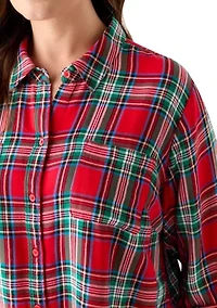 Women's Long Sleeve Flannel Work Shirt with Lurex
