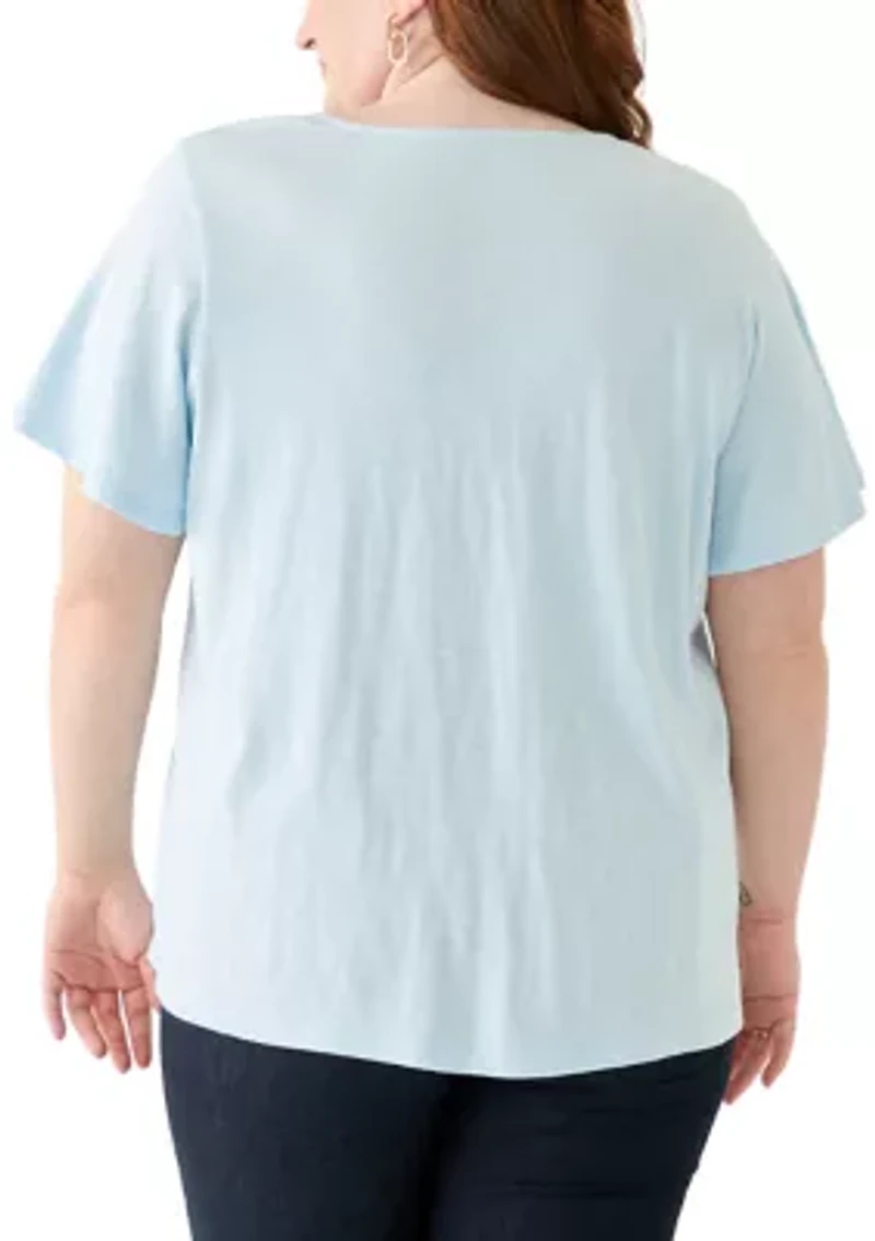 Plus Short Sleeve Embroidery Detail T-Shirt