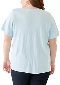 Plus Short Sleeve Embroidery Detail T-Shirt