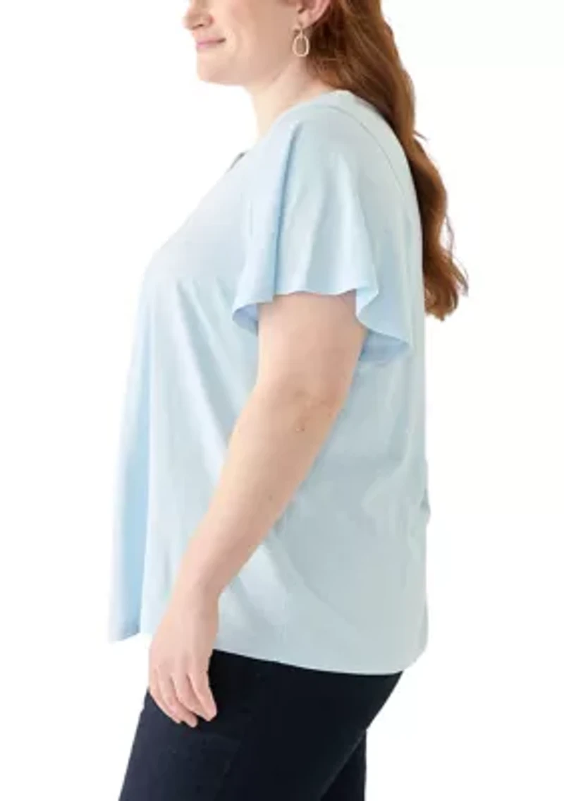 Plus Short Sleeve Embroidery Detail T-Shirt